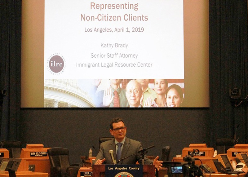 LA County Public Defender Ricardo García speaks with employees before the training.